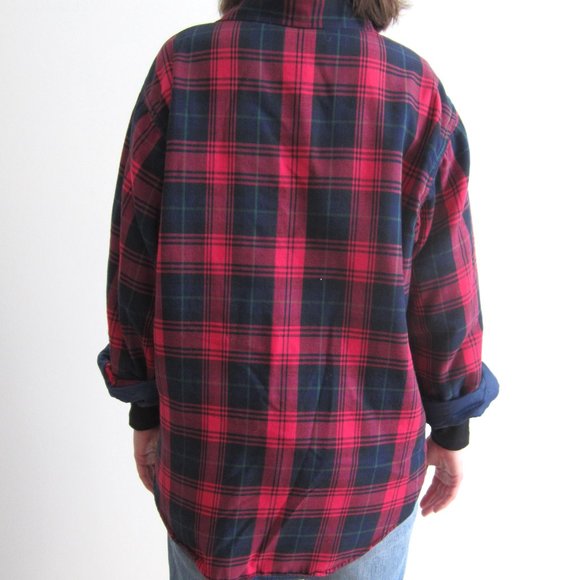 (SOLD) Plaid quilted jacket-Red navy black - Picture 3 of 4